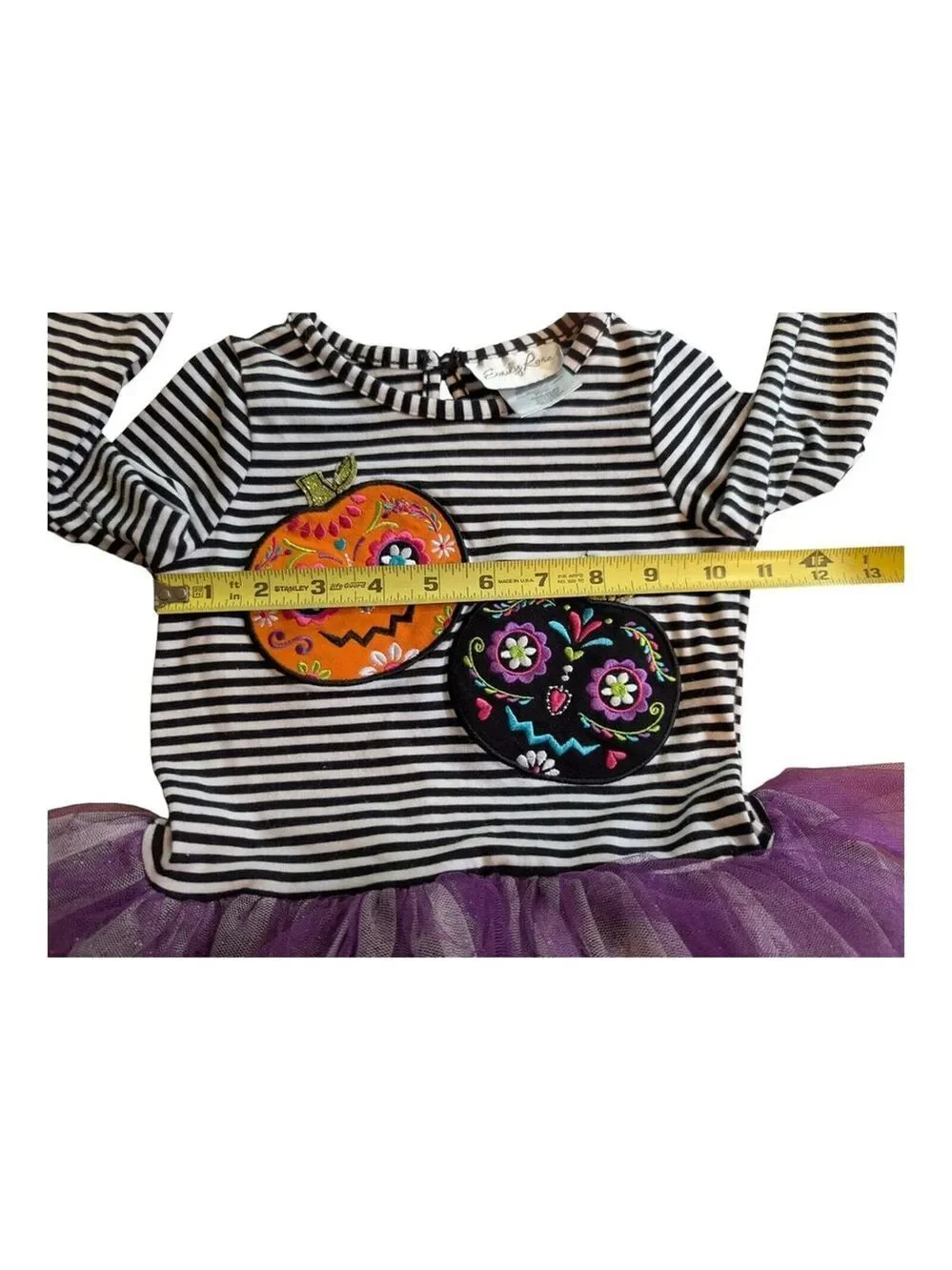 Emily Rose Girls Size 2T Embroidery Pumpkins Halloween Gray/Purple/Striped Dress